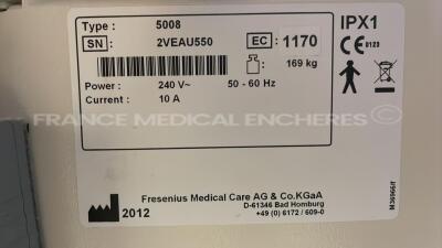 Lot of 2 x Fresenius Dialysis 5008 Cordiax - YOM 2011/2012 - S/W 4.57 - count 41070 hours/ 42047 hours (Both power up) - 10