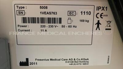 Lot of 2 x Fresenius Dialysis 5008 Cordiax - YOM 2011 - S/W 4.57 - count 42012 hours/ 40363 hours (Both power up) - 10