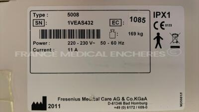 Lot of 2 x Fresenius Dialysis 5008 Cordiax - YOM 2011 - S/W 4.57 - count 28788 hours/ 28716 hours (Both power up) - 9