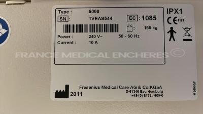 Lot of 2 x Fresenius Dialysis 5008 Cordiax - YOM 2011 - S/W 4.57 - count 28788 hours/ 28716 hours (Both power up) - 10