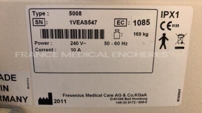 Lot of 2 x Fresenius Dialysis 5008 Cordiax - YOM 2011/2012 - S/W 4.57 - count 40058 hours/ 41347 hours (Both power up) - 10