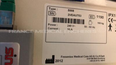 Lot of 2 x Fresenius Dialysis 5008 Cordiax - YOM 2011/2012 - S/W 4.57 - count 42223 hours/ 38268 hours (Both power up) - 10