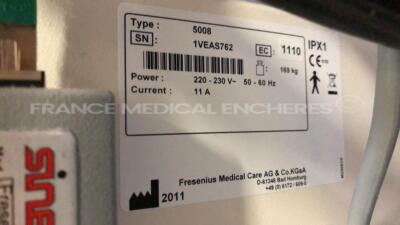 Lot of 2 x Fresenius Dialysis 5008 Cordiax - YOM 2011/2012 - S/W 4.57 - count 42223 hours/ 38268 hours (Both power up) - 11
