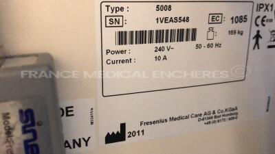 Lot of 2 x Fresenius Dialysis 5008 Cordiax - YOM 2011 - S/W 4.57 - count 42528 hours/ 41668 hours (Both power up - 10