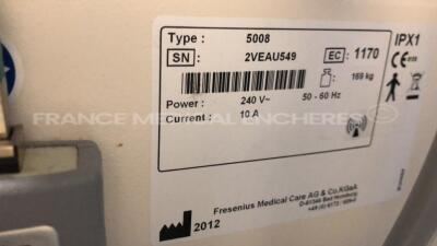Lot of 2 x Fresenius Dialysis 5008 Cordiax - YOM 2012/2011 - S/W 4.57 - count 40598 hours/ 41050 hours (Both power up) - 10
