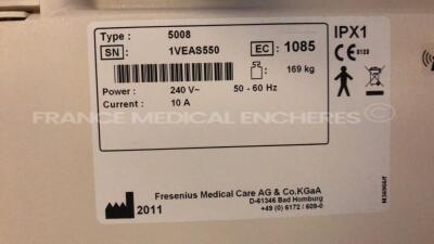 Lot of 2 x Fresenius Dialysis 5008 Cordiax - YOM 2011 - S/W 4.57 - count 31135 hours/ 29352 hours (Both power up) - 10