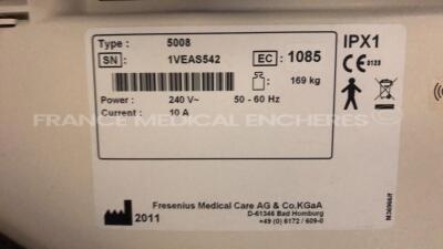 Lot of 2 x Fresenius Dialysis 5008 Cordiax - YOM 2011 - S/W 4.57 - count 31135 hours/ 29352 hours (Both power up) - 11