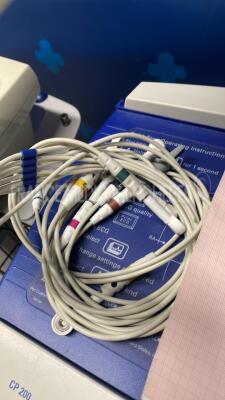 Lot of 2 x Welch Allyn ECG CP 200 w/ ECG leads - (Both power up) - 9