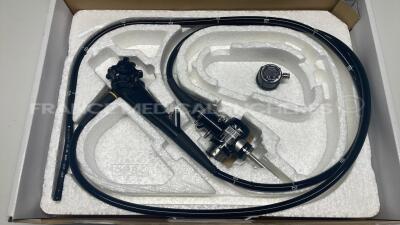 Olympus Colonoscope CF-Q165i - Engineer's report : Optical system no fault found ,Angulation no fault found , Insertion tube pierced tube , Light transmission no fault found , Channels one no fault found , Leak check leak