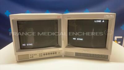 Lot of 2 Sony Color Video Monitors including 1 x PVM-14N5MDE and 1 x PVM-1450MD (Both power up)