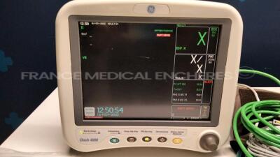 Lot of 2 GE Patient Monitors Dash 4000 - w/ Cuffs - SPO2 sensors - ECG leads (Both power up) - 2