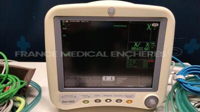 Lot of 2 GE Patient Monitors Dash 4000 - w/ Cuffs - SPO2 sensors - ECG leads (Both power up) - 3