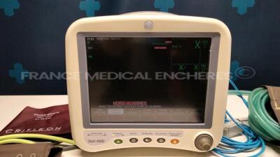 GE Patient Monitor Dash 4000 - w/ Cuffs - SPO2 sensors - ECG leads (Powers up) - 2