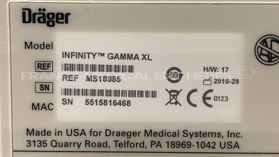 Lot of 2 x Drager Patient Monitors Infinity Gamma XL- YOM 2006/2010 - S/W VF7.1.W/VF6.1.W - no power cables (Both power up) - 8