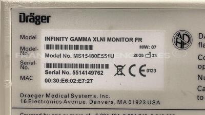 Lot of 2 x Drager Patient Monitors Infinity Gamma XL- YOM 2006/2010 - S/W VF7.1.W/VF6.1.W - no power cables (Both power up) - 9