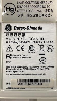Datex Ohmeda Patient Monitor D-LCC15 - w/ module rack F-CU8 - module M-NESTPR - module M-CAIO (Powers up) - 10