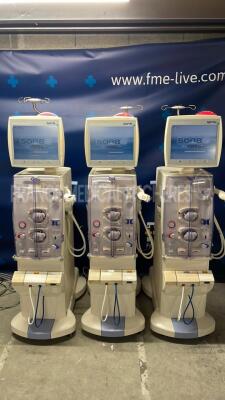 Lot of 3 x Fresenius Dialysis 5008S Cordiax- YOM 2010 - S/W 4.58 - Count 13035h / 16012h / 13957h - All power up