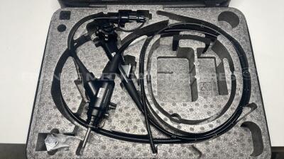 Fujinon Gastroscope EG-530WR Engineer's report : Optical system image issue (fuzzy) ,Angulation no fault found , Insertion tube folded tube , Light transmission no fault found , Channels no fault found, Leak check no fault found