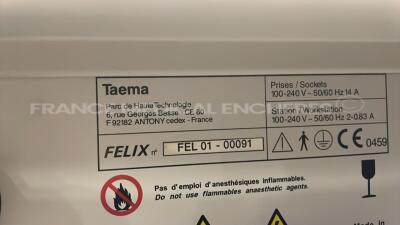 Lot of 2 x Taema Ventilator Felix - S/W 7.123 - Count 28303h/ 32241h (Both power up) - 13