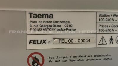 Lot of 2 x Taema Ventilators Felix - S/W 8.023 - Count 28175h/31857h (Both power up) - 6