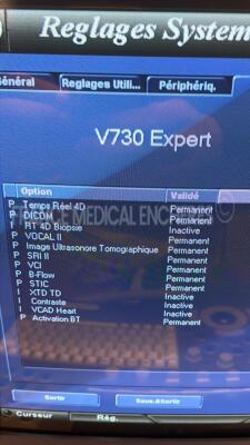 GE Ultrasound Voluson 730 Expert BT08 - YOM 2010 - S/W 5.4.6 - Options - TR 4D - DICOM - Vocal II - IUT - SRI II - VCI -B-Flow - STIC - Activation BT w/ GE Probe RAB4-8L - YOM 2009 and GE Probe RIC5-9W - YOM 2009 and Sony Video Graphic Printer UP-897MD (P - 8