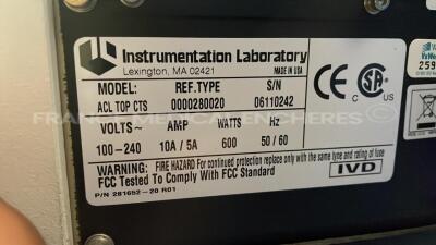 Instrumentation Laboratory Coagulation Analyzer ACL TOP CTS - missing workstation (Powers up) - 9