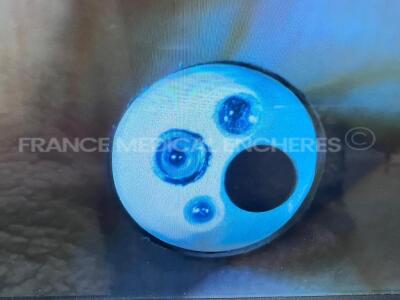 Olympus Cysto-Nephro Videoscope CYF type V2 - Engineer's report : Optical system no fault found ,Angulation no fault found , Insertion tube - pinched , Light transmission no fault found , Channels - pinched, Leak check leack at the connector level - 7