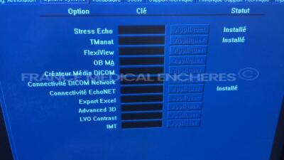 GE Ultrasound Vivid 4 - S/W Version 4.7 - Options - Stress Echo - TManat - Connectivity EchoNET w/ 3S probe - YOM 06/2001 - 7S probe - YOM 12/2004 - P2D probe - Sony Video Graphic printer UP-895MD - Sony Video Recorder SVO-9500MDP (Powers up) - 9