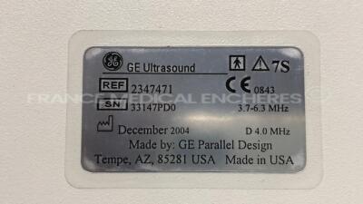 GE Ultrasound Vivid 4 - S/W Version 4.7 - Options - Stress Echo - TManat - Connectivity EchoNET w/ 3S probe - YOM 06/2001 - 7S probe - YOM 12/2004 - P2D probe - Sony Video Graphic printer UP-895MD - Sony Video Recorder SVO-9500MDP (Powers up) - 27