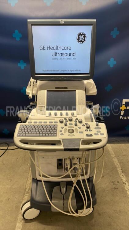 GE Ultrasound Logiq E9 R2 - YOM 2009 - S/W Options not available - S/W 2.0.5 w/GE Probe 11L-D - YOM 2015 and GE Probe IC5-9-D - YOM 2019 and GE Probe C1-5-D - YOM 2016 (Powers up)</p>