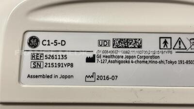 GE Ultrasound Logiq E9 R2 - YOM 2009 - S/W Options not available - S/W 2.0.5 w/GE Probe 11L-D - YOM 2015 and GE Probe IC5-9-D - YOM 2019 and GE Probe C1-5-D - YOM 2016 (Powers up)</p> - 21