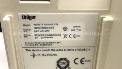 Drager Patient Monitor Infinity Gamma XXL -YOM 2007 - S/W VF6.4-W - w/ Infinity CNAP pod module - YOM 2007 - Multimed 12 module - YOM 2007 - power cable (Powers up) - 9