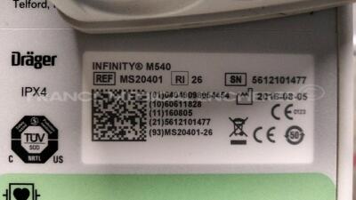 Lot of 3 x Drager Patient Monitors Infinity C700 YOM 2010/2010/2010 - SW 4.0.3 and 3 x Drager patient Monitors M540 YOM 2019/2016/2016 - S/W 4.1.1 and 3 x ECG leads (All power up) - 14