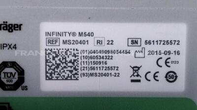 Lot of 2 x Drager Patient Monitors Infinity C700 YOM 2010/2010 - SW 4.0.3 and 2 x Drager patient Monitors M540 YOM 2015/2011- S/W 4.1.1 and 2 x ECG leads (All power up) - 12