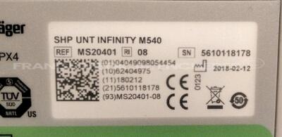 Lot of 3 x Drager Patient Monitors Infinity C700 YOM 2010/2010/2010 - SW 4.0.3 and 3 x Drager patient Monitors M540 YOM 2019/2018/2013 - S/W 4.1.1 and 3 x ECG leads (All power up) - 13