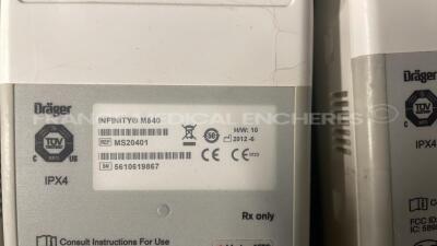 Lot of 3 x Drager Patient Monitors Infinity C700 YOM 2010/2010/2010 - SW 4.0.3 and 3 x Drager patient Monitors M540 YOM 2011/2011/2012 - S/W 4.1.1 and 3 x ECG leads and 3 x SP02 sensors and 3 Drager Mainstream C02 (All power up) - 14