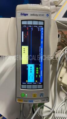 Lot of 3 x Drager Patient Monitors Infinity C700 YOM 2010/2010/2010 - SW 4.0.3 with 3 x Drager patient Monitors M540 YOM 2011/2010/2010 - S/W 4.1.1and 3 x ECG leads and 3 x SP02 sensors and 3 Drager Mainstream C02 (All power up) - 5