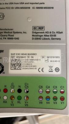 Lot of 3 x Drager Patient Monitors Infinity C700 YOM 2010/2010/2010 - SW 4.0.3 and 3 x Drager patient Monitors M540 YOM 2010/2018/2018 - S/W 4.1.1 and 3 x ECG leads and 3 x SP02 sensors and 3 Drager Mainstream C02 (All power up) - 17