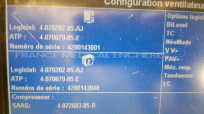 Nellcor Puritan Bennett Ventilator 840 Series - S/W 4-070202-85-AJ - w/ count 53679 hours missing part to hold the monitor (Powers up) - 7