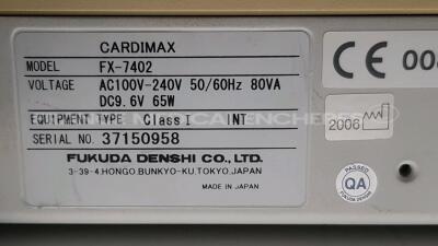 Lot of 1 Fukuda Denshi ECG FX-7402 Cardimax YOM 2006 and 1 Nihon Kohden Bedside Monitor BSM-4103K YOM 2005 - no power cables (Both power up) - 9