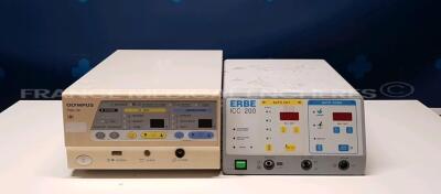Lot of 1 x Olympus Electrosurgical Unit PSD-30 and 1 x Erbe Electrosurgical Unit ICC 200 - no power cables (Both have no power)