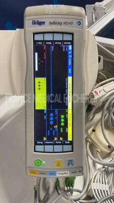 Lot of 3 x Drager Patient Monitors Infinity C700 YOM 2010/2010/2010- SW 4.0.3 and 3 x Drager patient Monitors M540 YOM 2012/2012/2011 - S/W 4.1.1 and 3 x ECG leads and 3 x SP02 sensors and 3 Drager Mainstream C02 (All power up) - 5