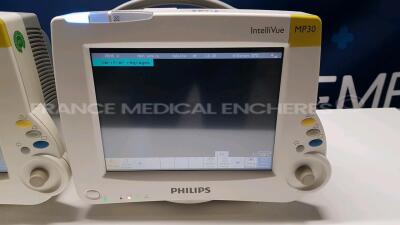 Lot of 2 Philips Patient Monitors IntelliVue MP30 - YOM 2007 - S/W E.01.26 (Both power up) - 3