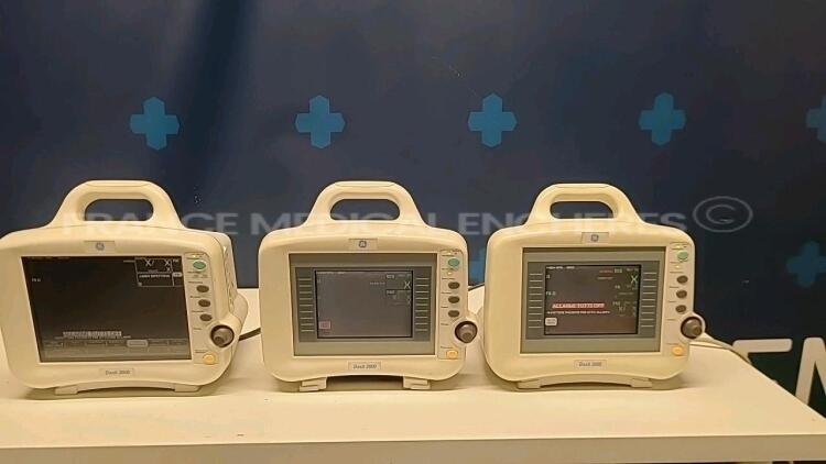 Lot of 3 GE Patient Monitors including 2 Dash 2000 and 1 Dash 3000 all operating with italian language - no power cables (All power up)