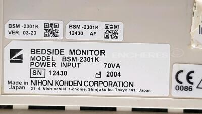 Lot of 2 x Nihon Kohden Patient Monitors BSM-2301K - YOM 2004 - no power cables (Both power up) - 8