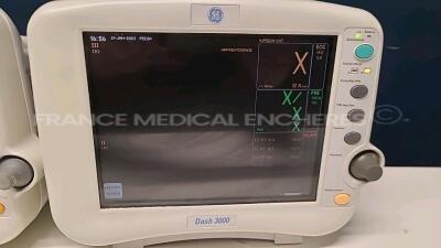 Lot of 2 x GE Patient Monitors Dash 3000 - no power cables (Both power up) - 3