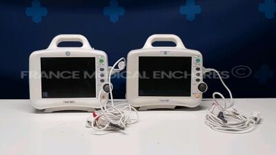 Lot of 2 x GE Patient Monitors Dash 3000 - w/ SPO2 sensors - no power cables (Both power up)