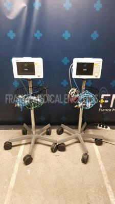 Lot of 2 Drager Patient Monitors Infinity Gamma XL on stands - YOM 2012 - S/W VF7.3W/VF.2W - w/ ECG leads and SPO2 sensors (Both power up)