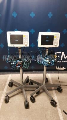 Lot of 2 Drager Patient Monitors Infinity Gamma XL on stands - YOM 2005/2012 - S/W VF5.3W/VF.2W - w/ ECG leads and SPO2 sensors (Both power up)
