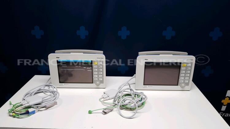 Lot of 2 Drager Patient Monitors Infinity Delta - YOM 2015/2014 - S/W VF8.4-W/VF9.01-W - w/ ECG leads - SPO2 sensors - no power supplies (Both power up)